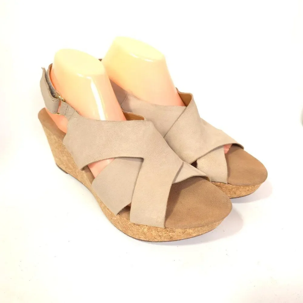 Clarks Annadel Eirwyn Sand Nubuck Cork Wedge Sandals Slingback Size 12